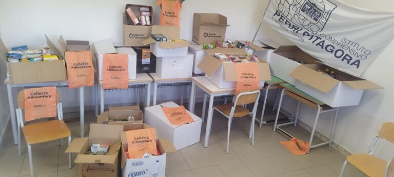 Le scatole per la raccolta dei viveri da donare