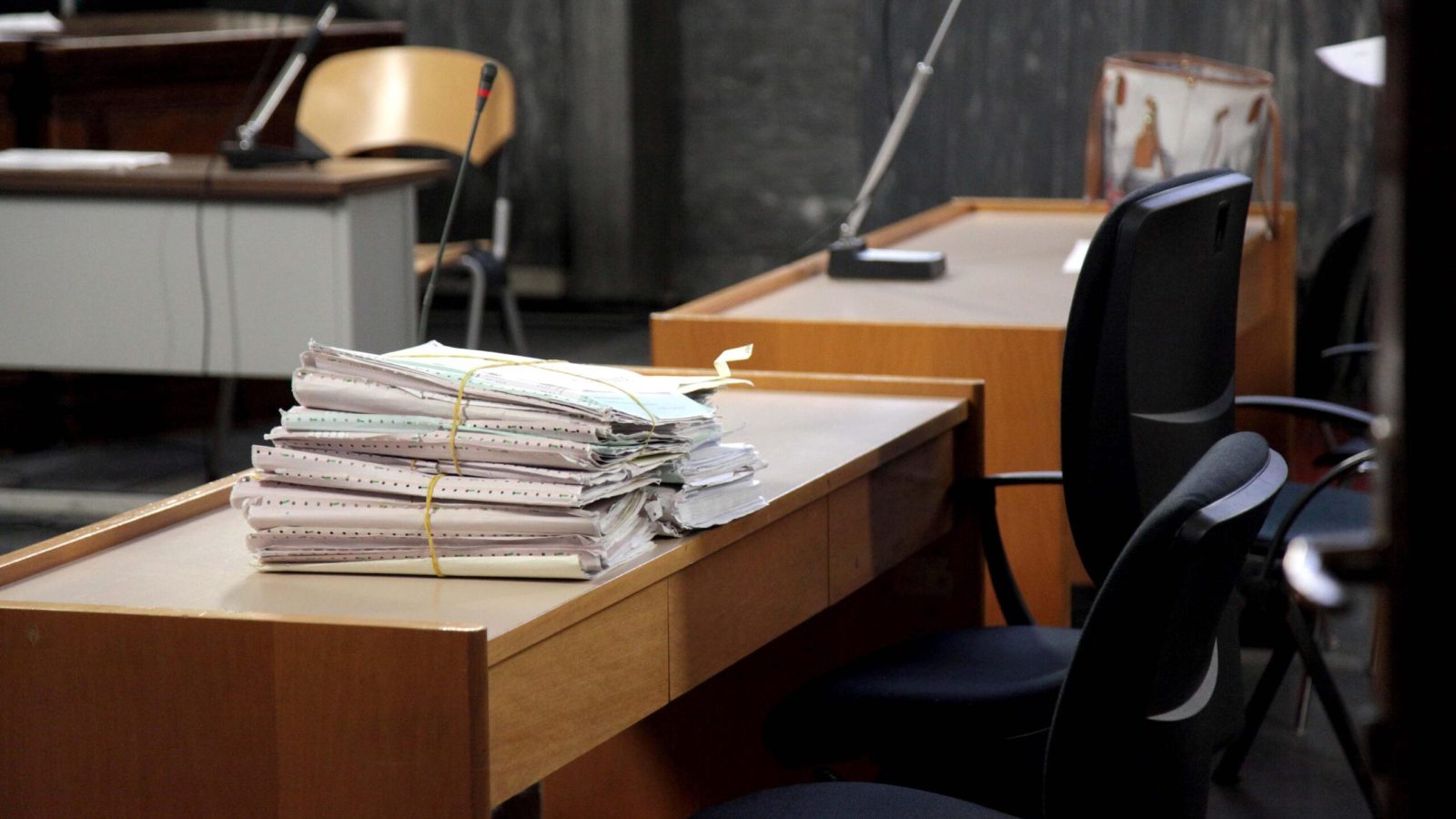 L'aula del tribunale di Milano dove si svolge l'udienza del processo che vede imputato Claudio Giardiello, Milano, 14 marzo 2016.  
ANSA/MOURAD BALTI