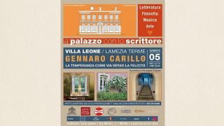 locandina a palazzo con lo scrittore